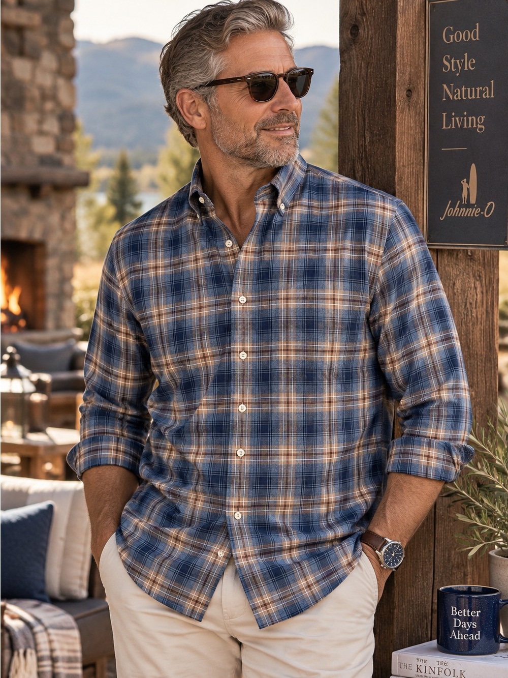 Johnnie-O Men’s 100% Cotton Top Shelf Plaid Shirt Hazelnut XXL NWT